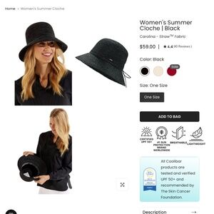 NWT COOLIBAR - SUNHAT black straw - size M/L + Free Desigual Towel/Wrap